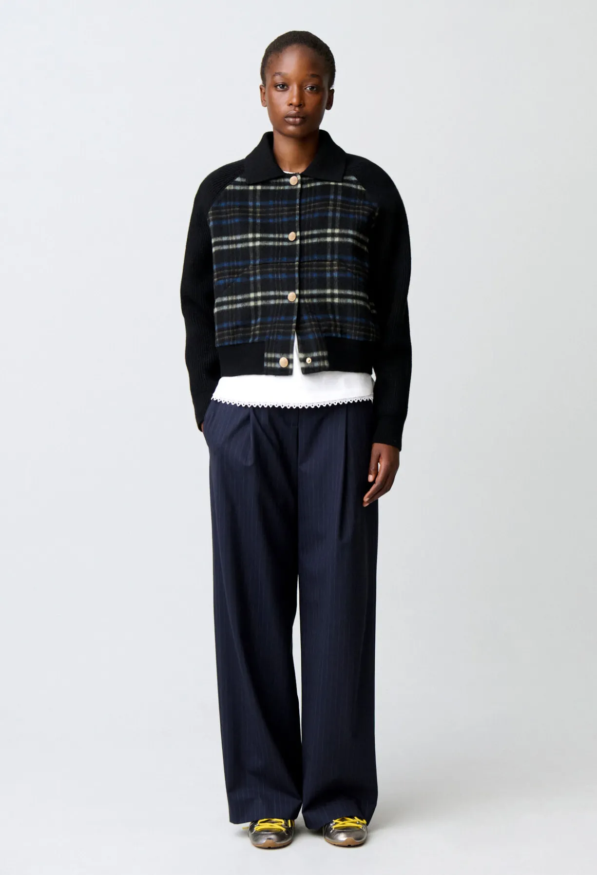 Blouson bi-matière rayé