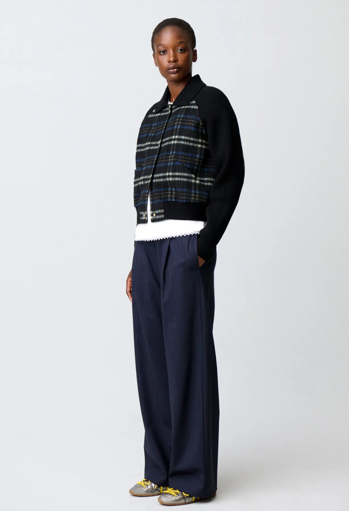 Blouson bi-matière rayé