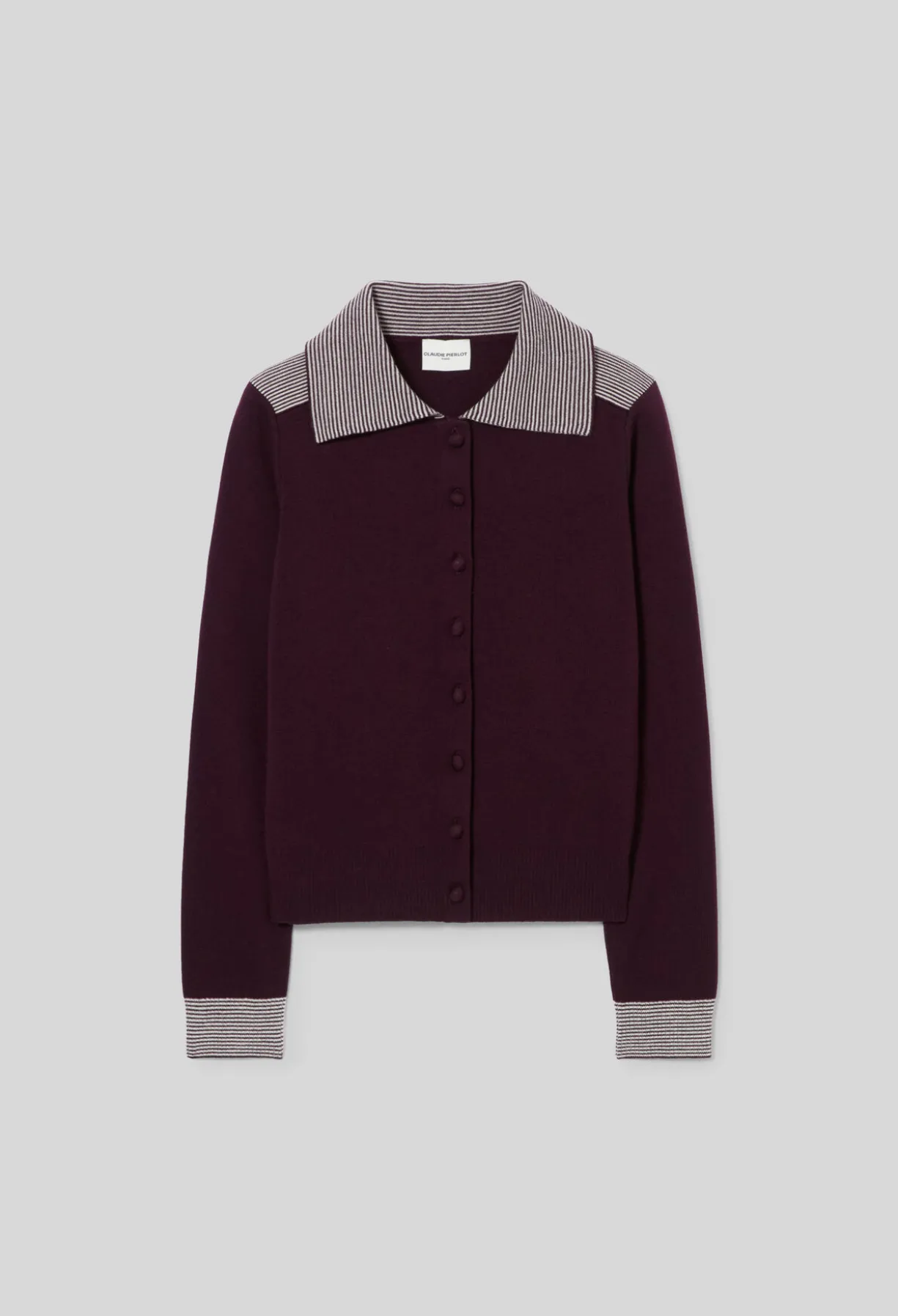Cardigan laine col marin rayures