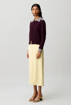 Cardigan laine col marin rayures