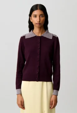 Cardigan laine col marin rayures