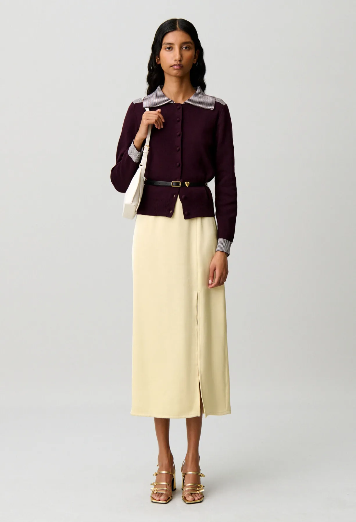 Cardigan laine col marin rayures