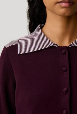Cardigan laine col marin rayures