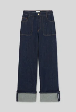Jean jambes larges denim revers brodé