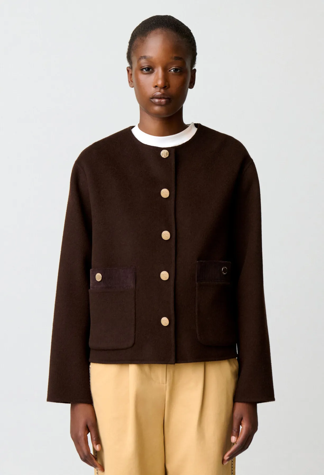 Manteau court laine mélangée