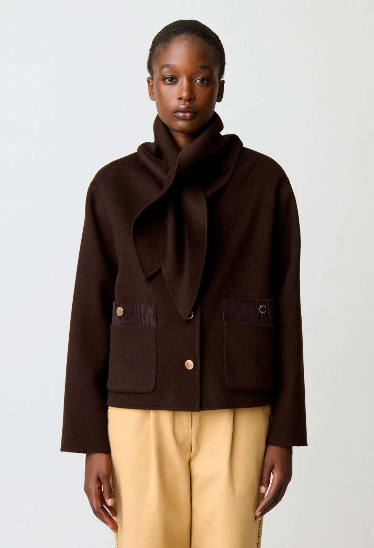 Manteau court laine mélangée