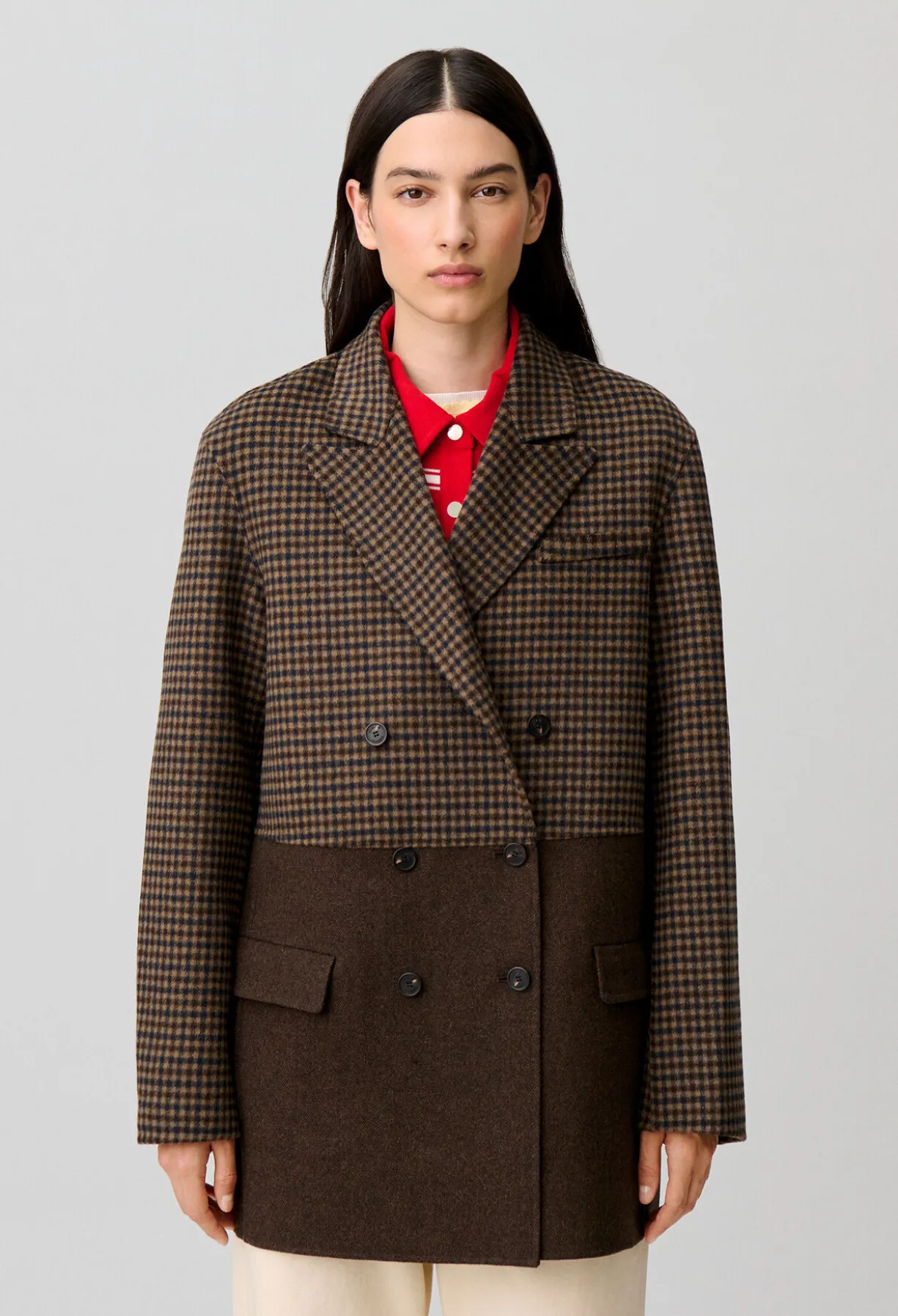 Manteau laine carreaux uni