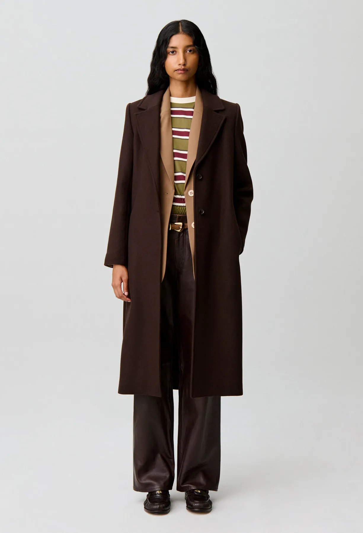 Manteau long laine ceinture
