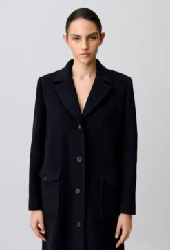 Manteau long laine col fausse fourrure