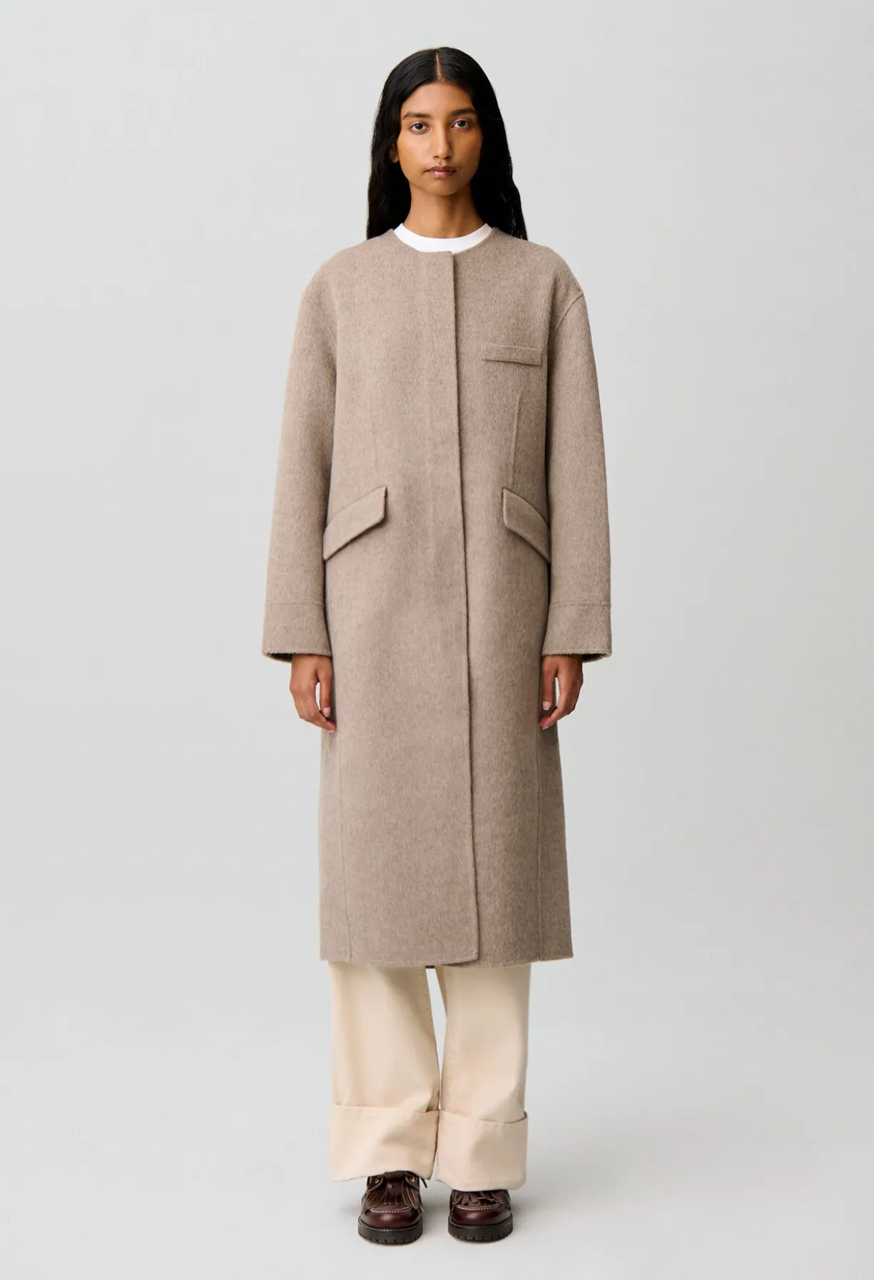 Manteau long laine col foulard