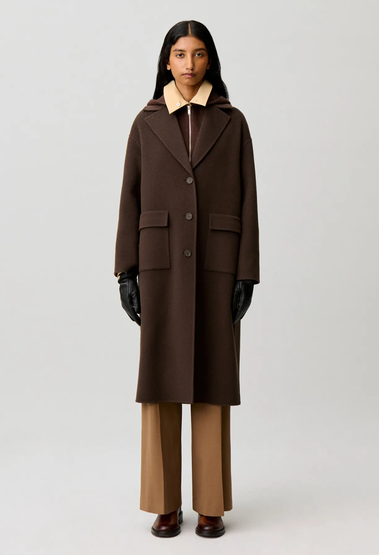 Manteau long laine col tailleur