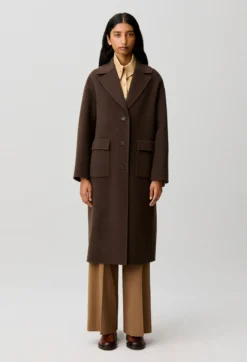 Manteau long laine col tailleur