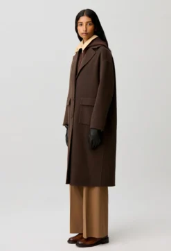 Manteau long laine col tailleur