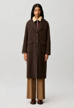 Manteau long laine col tailleur