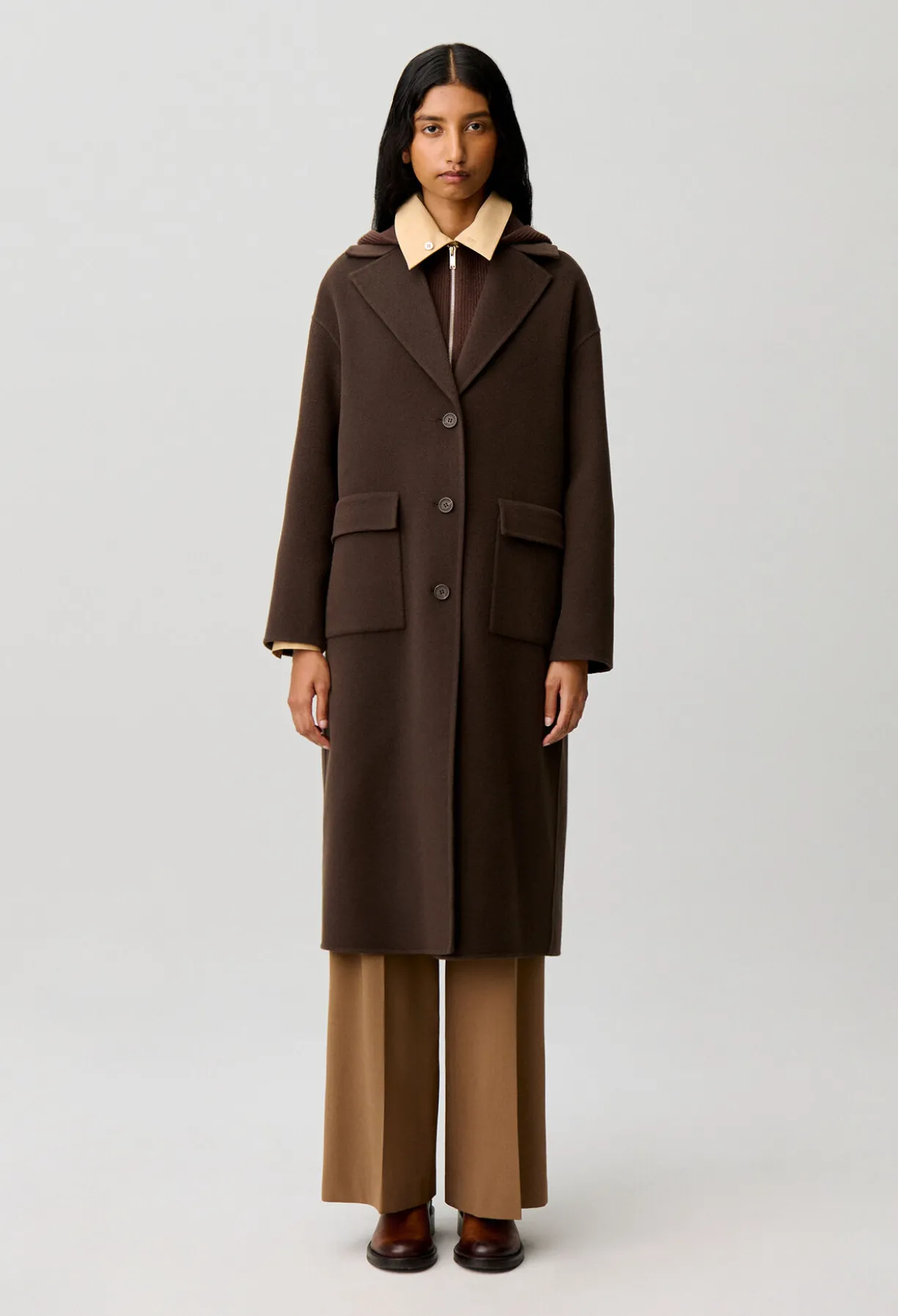 Manteau long laine col tailleur