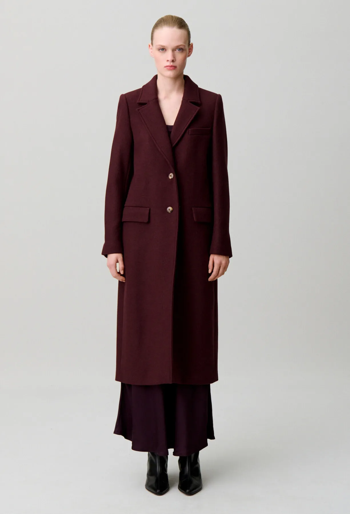 Manteau long laine mélangée