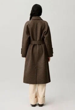Manteau mi-long carreaux ceinture