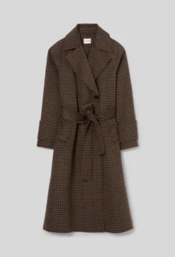 Manteau mi-long carreaux ceinture