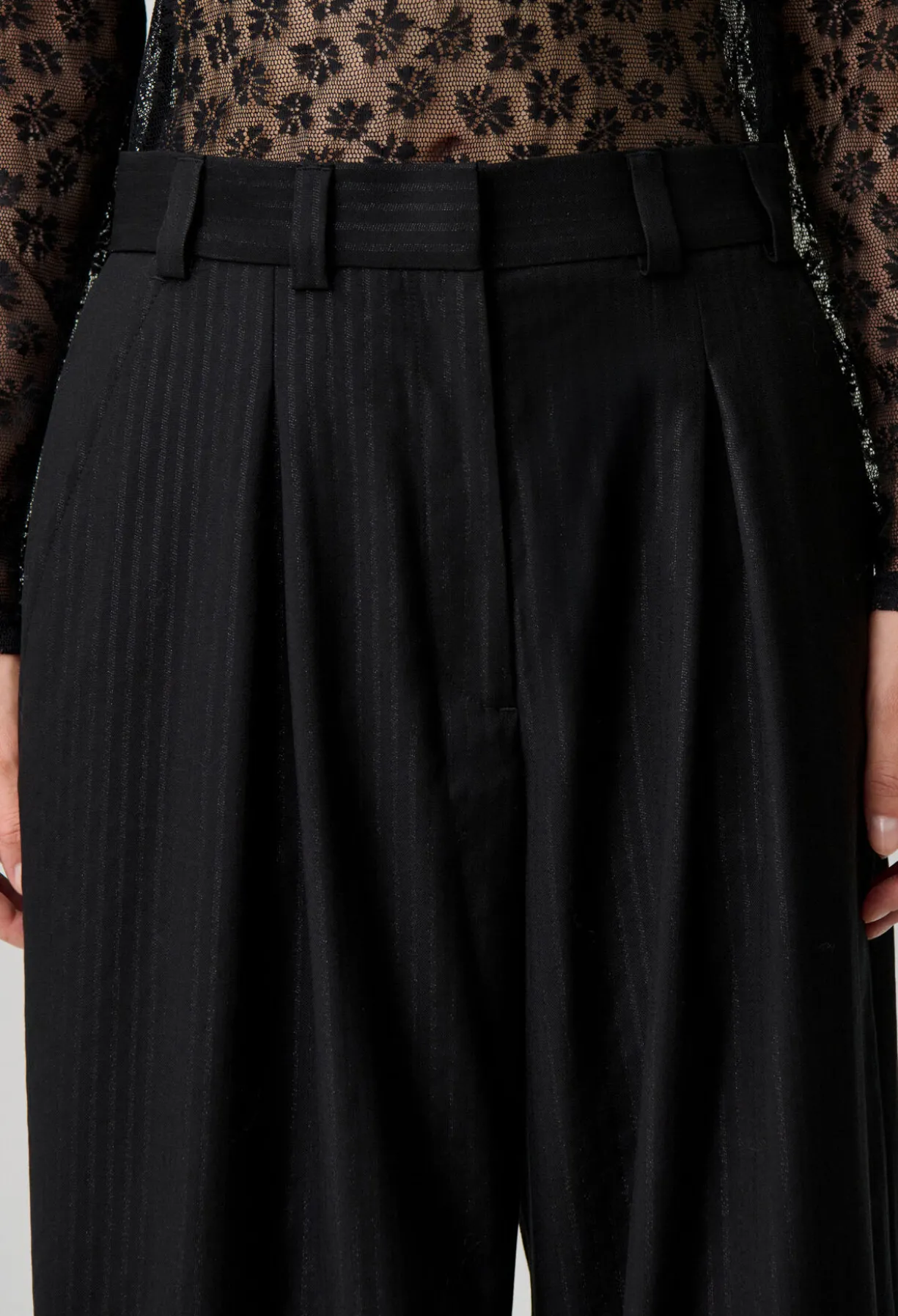 Pantalon droit laine mélangée rayures