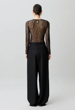 Pantalon droit laine mélangée rayures