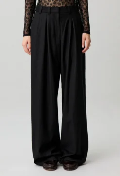 Pantalon droit laine mélangée rayures