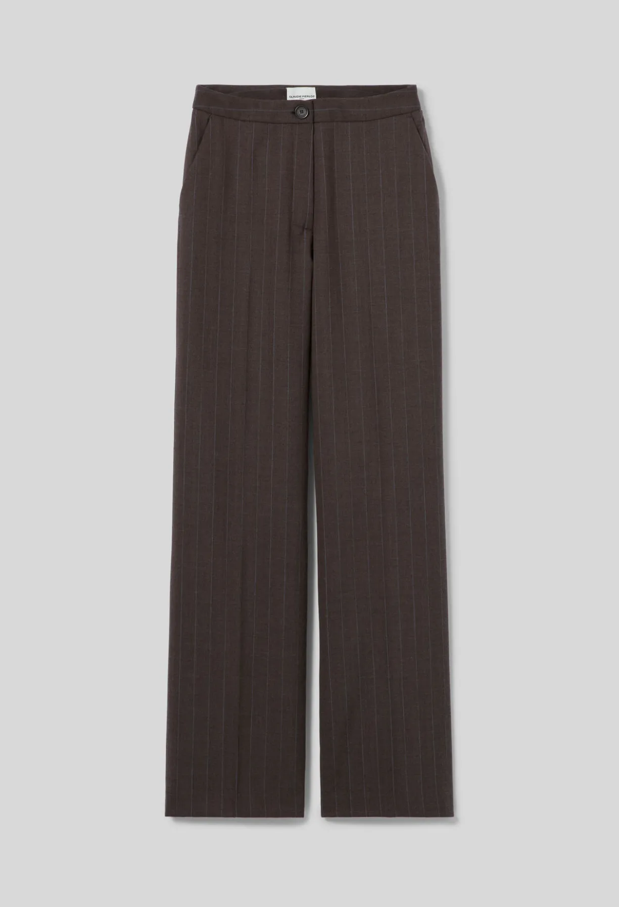 Pantalon droit laine mélangée rayé