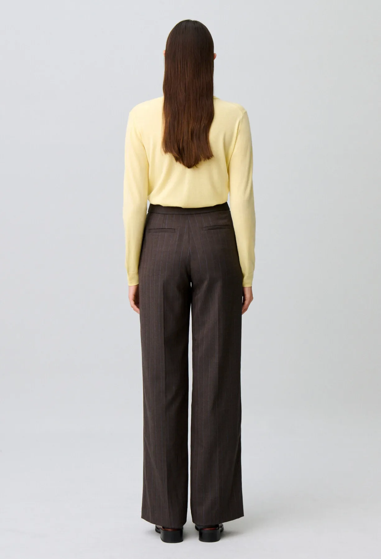 Pantalon droit laine mélangée rayé