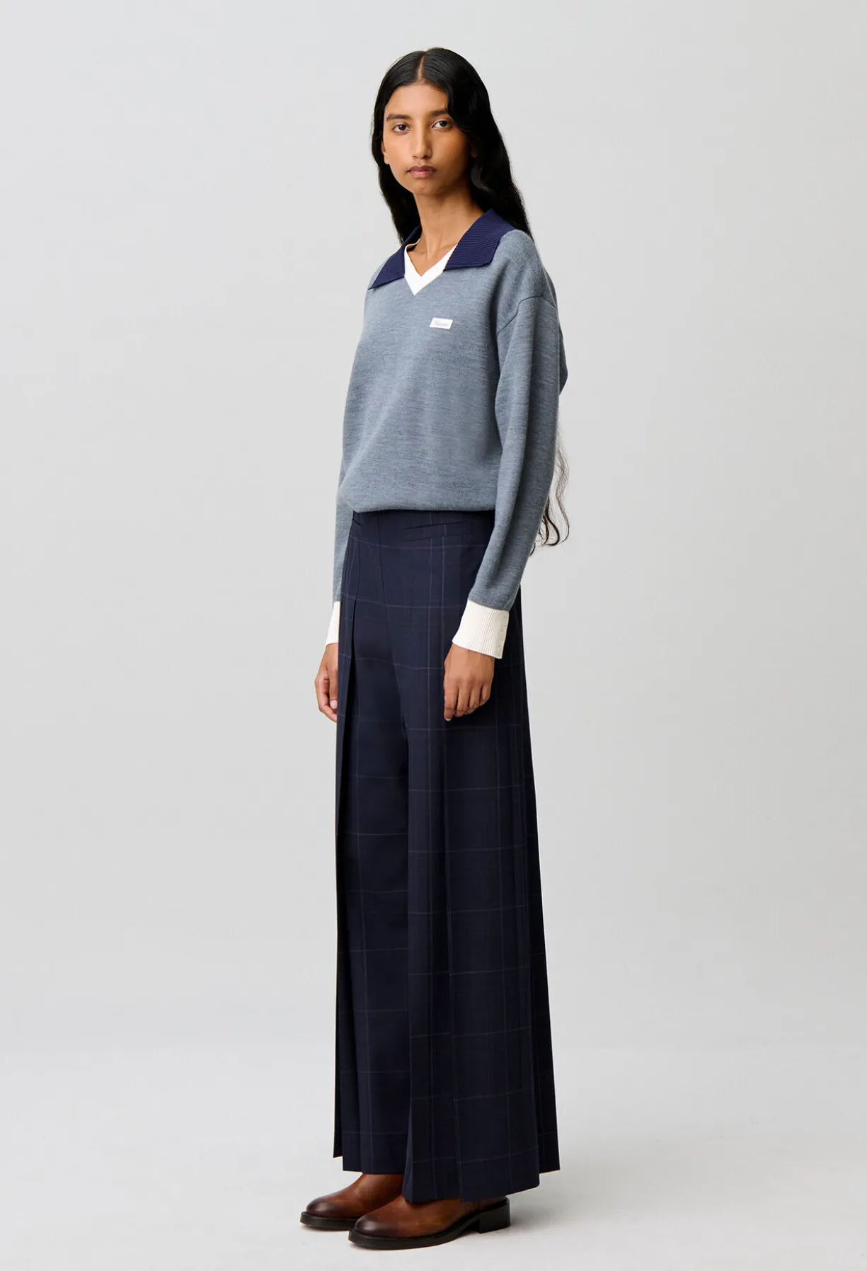 Pantalon jambes larges à carreaux