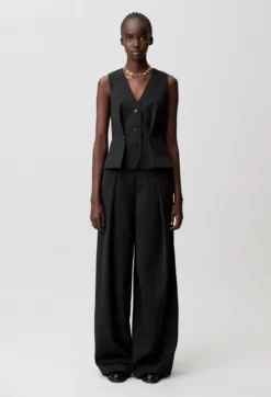 Pantalon large laine mélangée