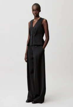 Pantalon large laine mélangée