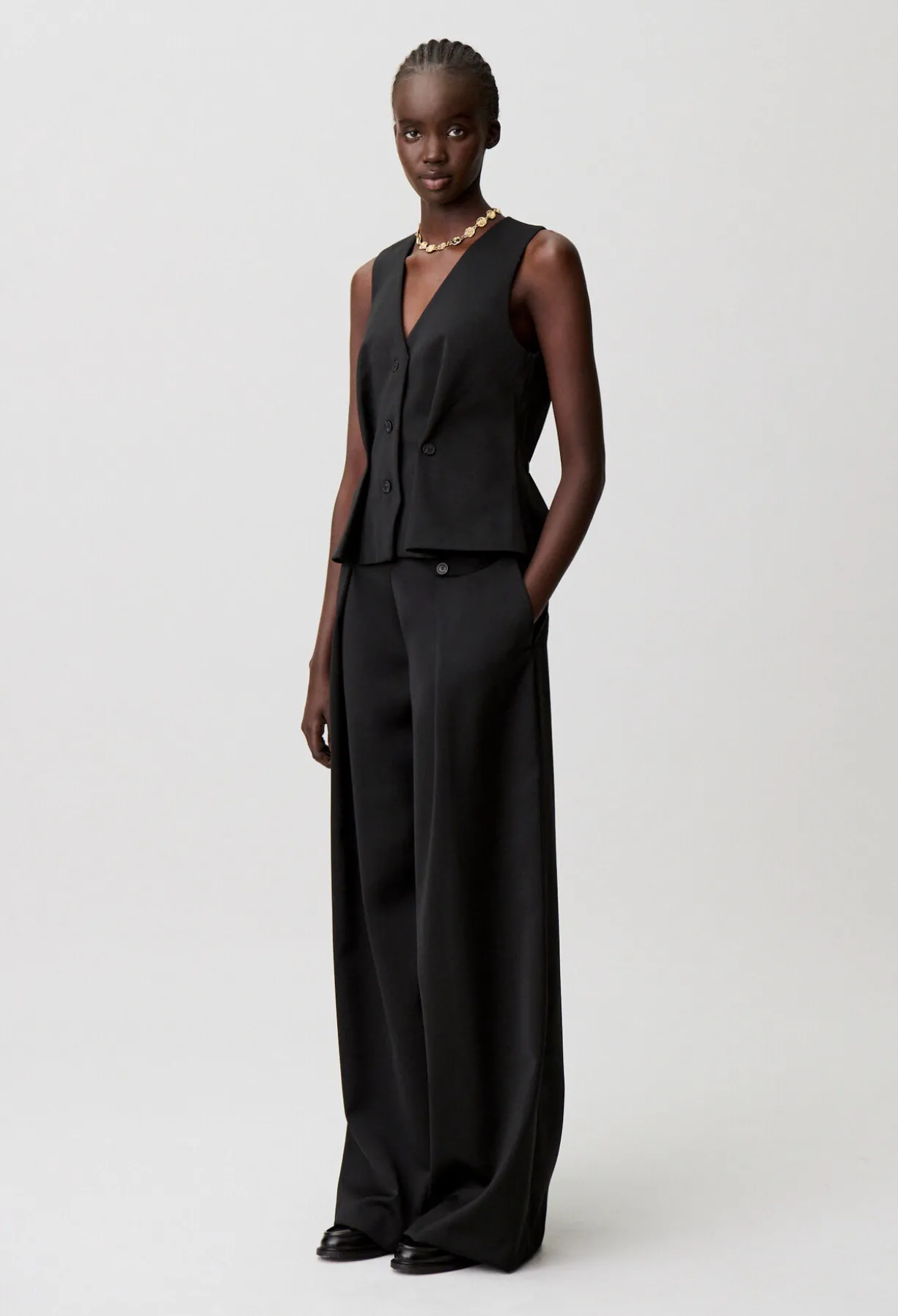 Pantalon large laine mélangée
