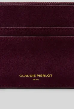 Porte-cartes zippé en suède bordeaux