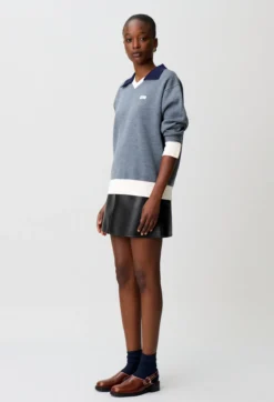 Pull maille double col contrasté