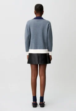 Pull maille double col contrasté