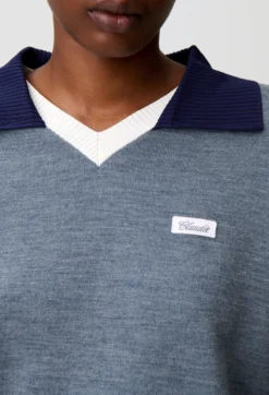 Pull maille double col contrasté