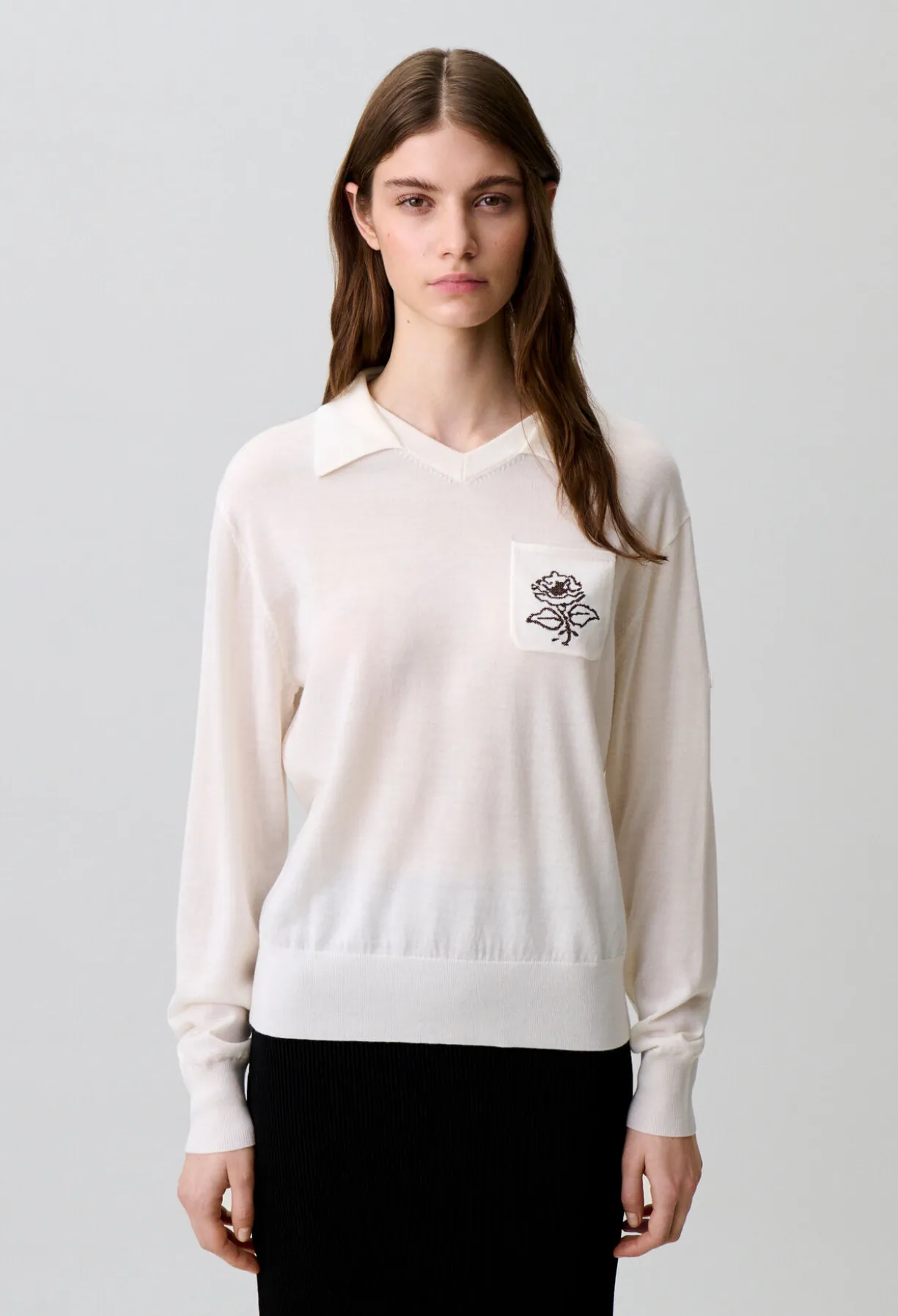 Pull maille fleur brodée