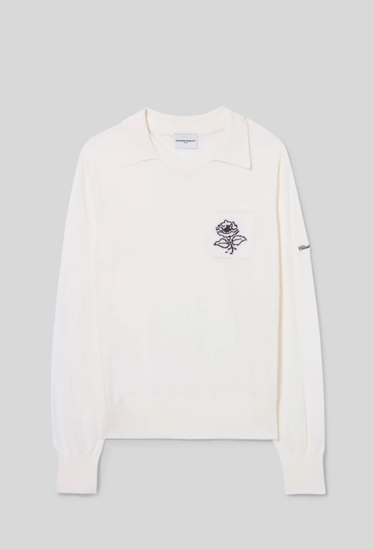 Pull maille fleur brodée