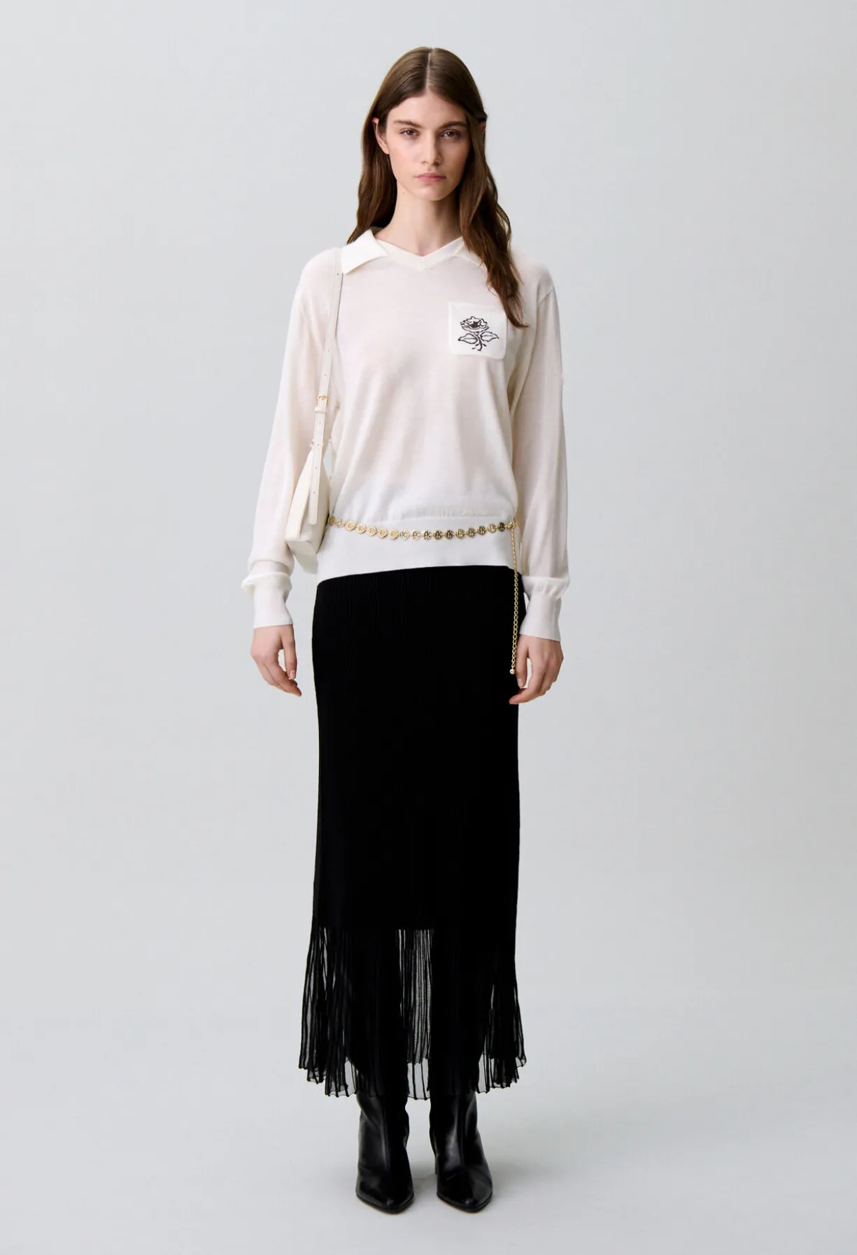 Pull maille fleur brodée