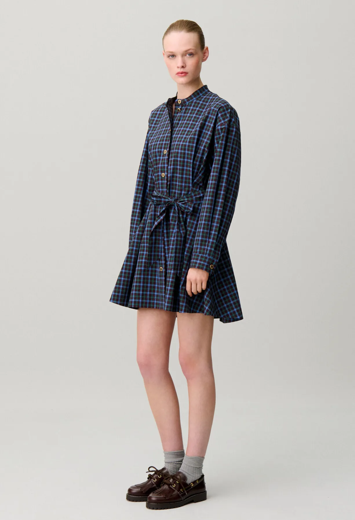 Robe chemise coton carreaux