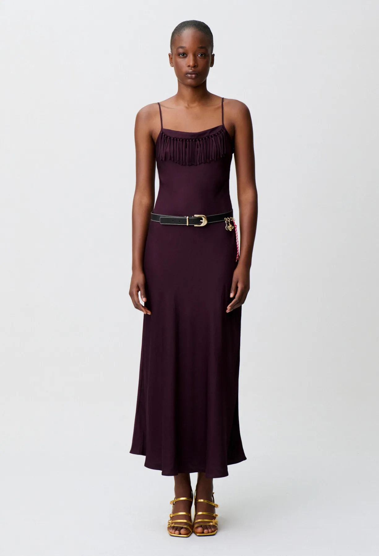 Robe fluide satinée franges