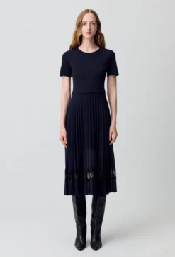 Robe midi bi-matière noire et marine
