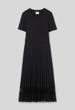 Robe midi bi-matière noire et marine