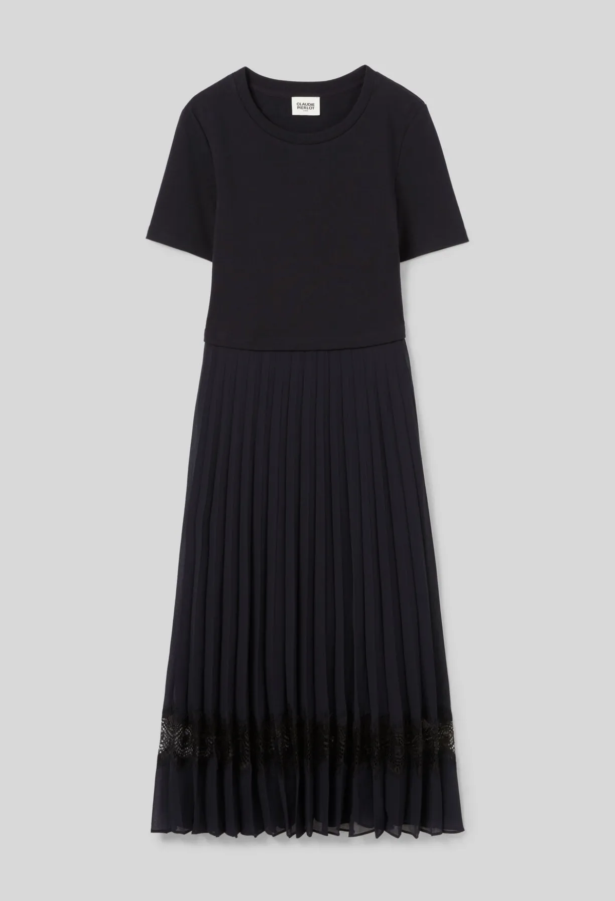 Robe midi bi-matière noire et marine
