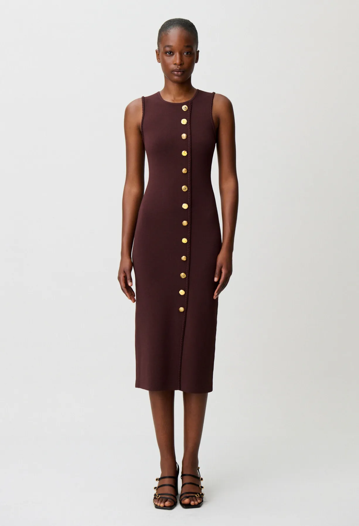 Robe midi maille boutons dorés