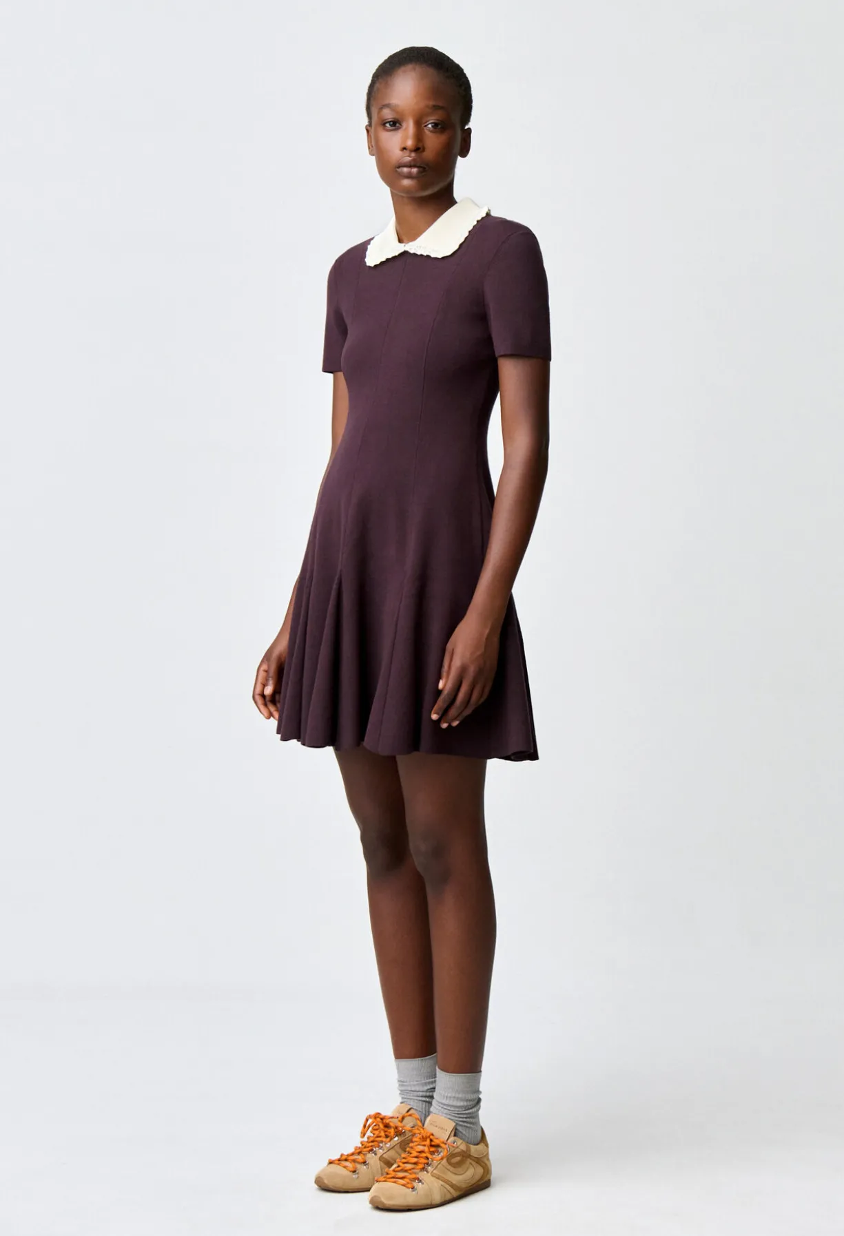 Robe patineuse maille col chemise