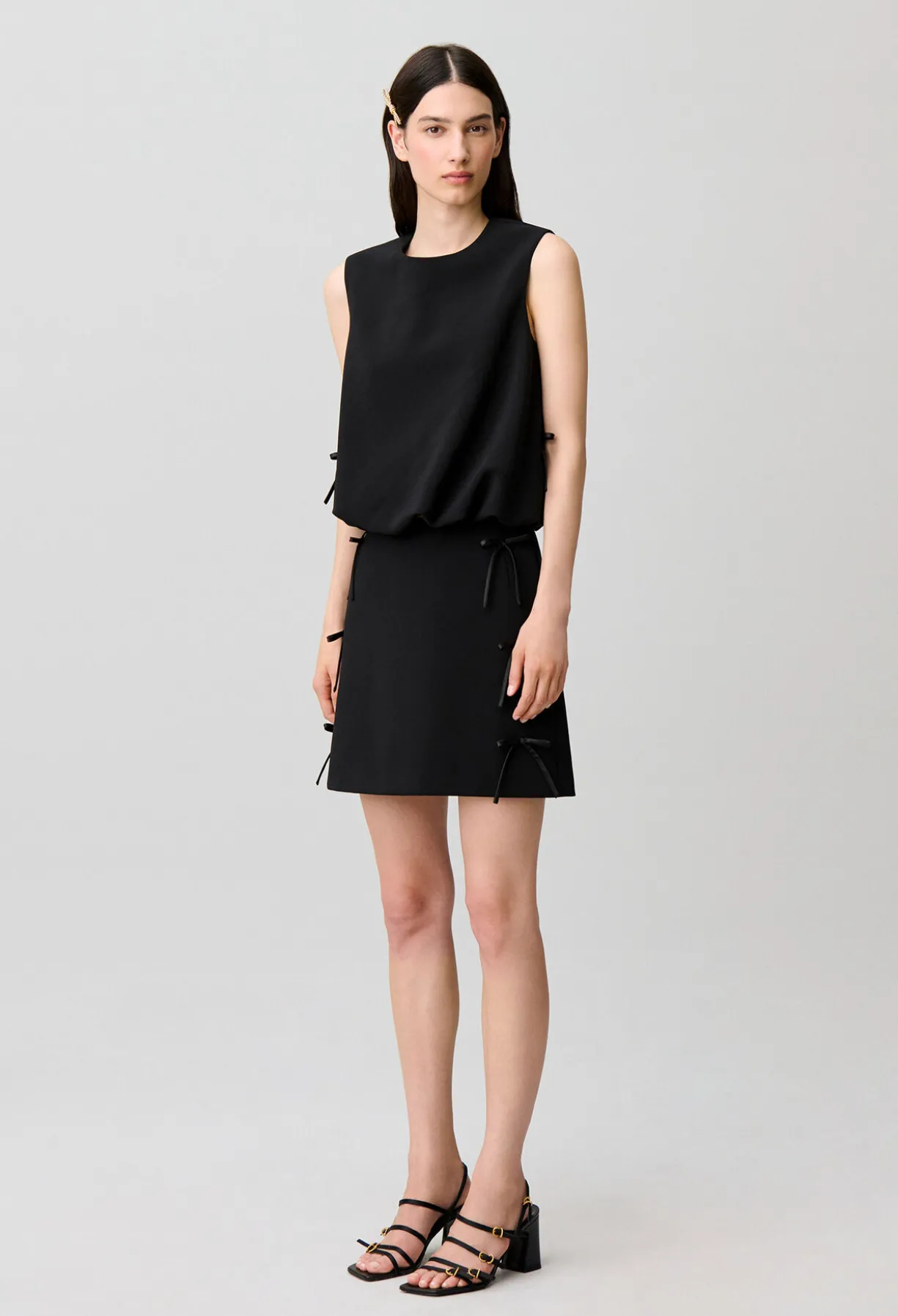 Top blousant col rond nœuds satin