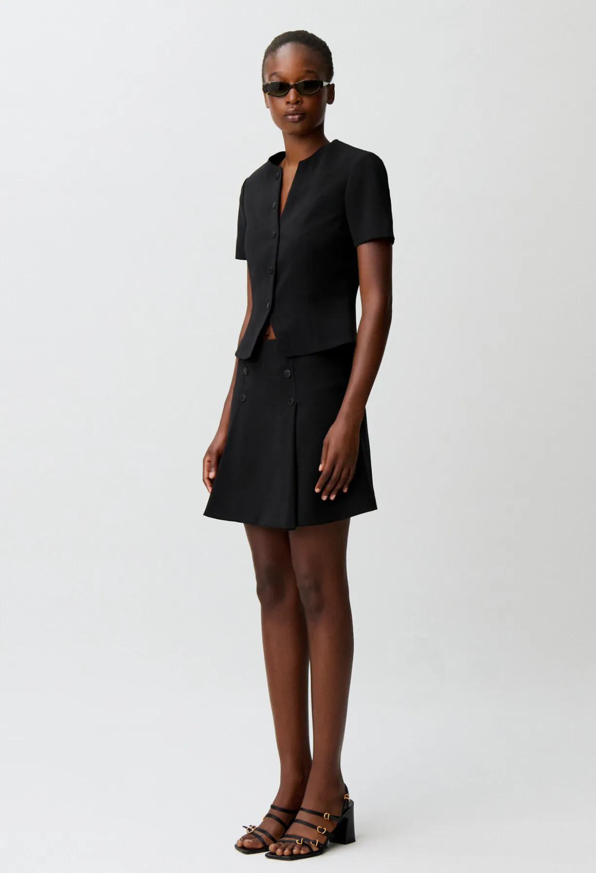 Top cintré col V boutonné