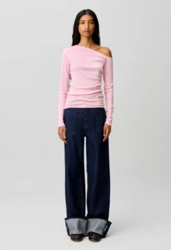Top rose asymétrique en coton
