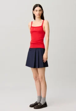 Top rouge en coton à cœur dentelle