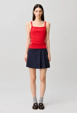 Top rouge en coton à cœur dentelle